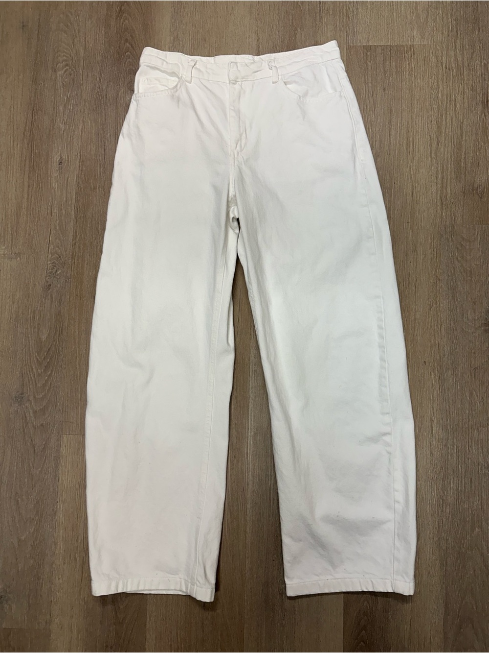 Zara Cotton White High Waisted Wide Leg Jeans Relaxed Fit Denim Sz 6